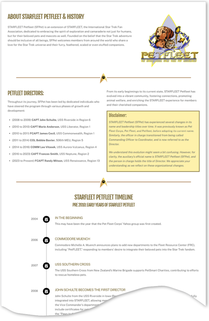 STARFLEET Petfleet Website Preview